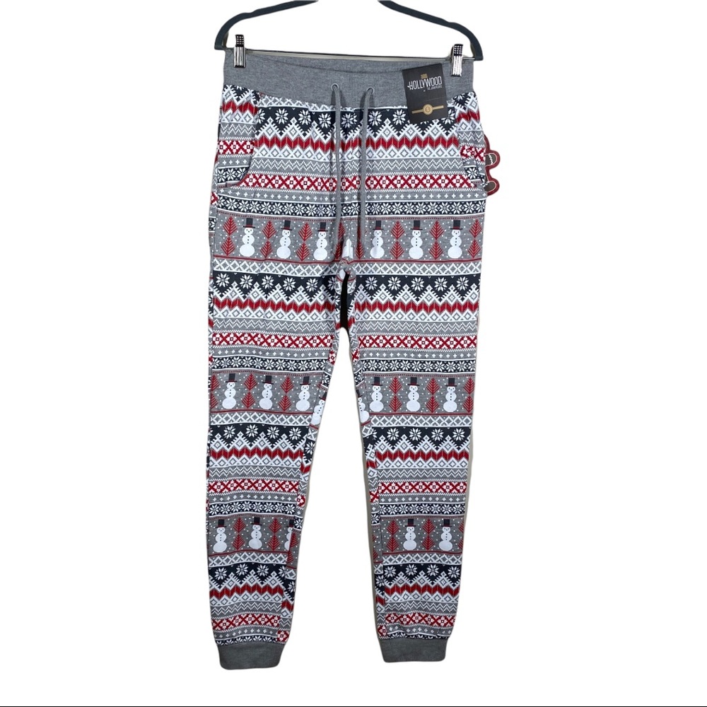 Christmas Grey and Red Fair Isle Christmas Fleece Jogger (S)